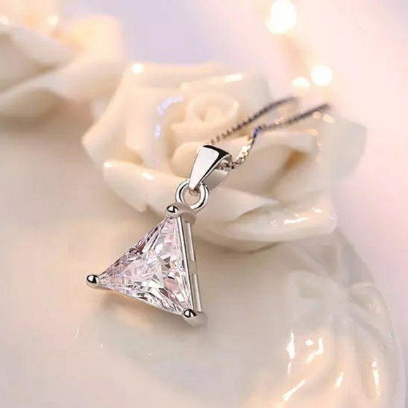 NEW S925 Trillion Cut Diamond Triangle Necklace - Picture 9 of 10